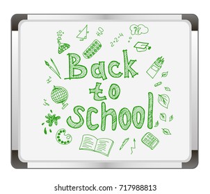 Back to School poster with doodles on flip chart background. Vector illustration.