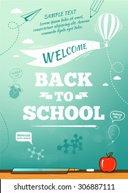 Back to school poster, education background. Vector illustration