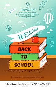 Back to school poster, education background. Vector illustration