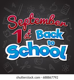 Back to School - poster with funny doodles on blackboard. Vector.