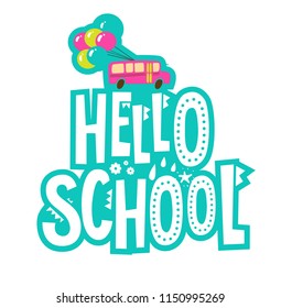 Back to School poster. Hand drawn lettering Back to School and  school bus illustration in cartoon style. Vector illustration. For poster, postcard, banner, note book cover