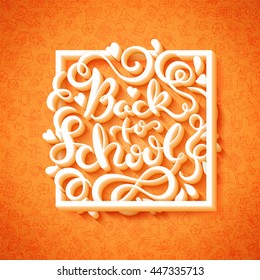 Back to school poster with hand drawn lettering, vector illustration