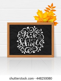 Back to school poster with hand drawn lettering, vector illustration