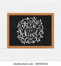 Back to school poster with hand drawn lettering, vector illustration