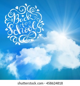 Back to school poster with hand drawn lettering, vector illustration