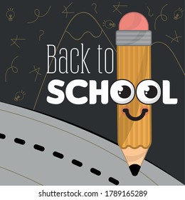 Back to school poster. Happy pencil cartoon - Vector