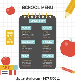 Back to school poster, School menu poster template, vector illustration