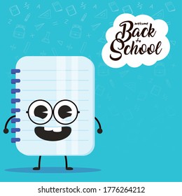 back to school poster with notebook kawaii character vector illustration design