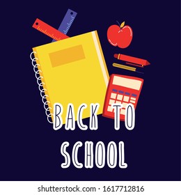 back to school poster with notebook and supplies vector illustration design