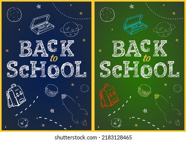 back to school poster on blue and green blackboard