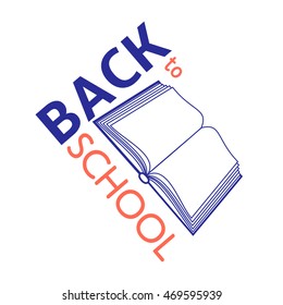 Back to school poster with opened book, as a symbol of educational process. Flat style illustration isolated on white background. 