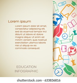Back to school poster with place for text and colorful icons background vector illustration