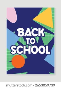 Voltar Para Cartaz Da Escola, Estilo Memphis Retrô, Ilustração De Vetor