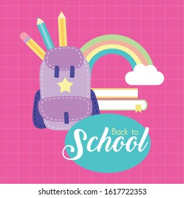 back to school poster with schoolbag and supplies vector illustration design
