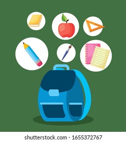 zurück zum Schulposter mit Schultasche und liefert Vektorillustration-Illustrationsdesign