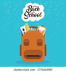 back to school poster with schoolbag and supplies vector illustration design