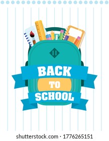 back to school poster with schoolbag and supplies vector illustration design