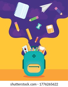 zurück zum Schulposter mit Schultasche und liefert Vektorgrafik-Design