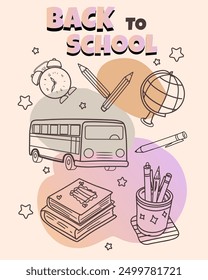 Cartel de regreso a la escuela para la escuela, estilo retro del estudiante