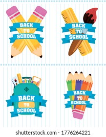 back to school poster with set letterings and supplies vector illustration design