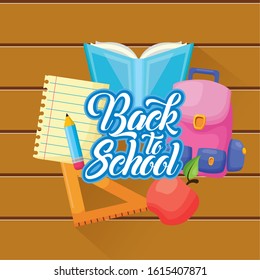 back to school poster with set supplies vector illustration design