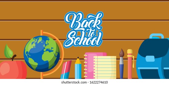 back to school poster with set supplies vector illustration design