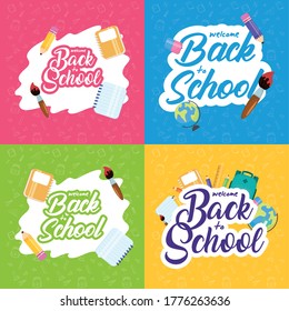 back to school poster with set supplies vector illustration design