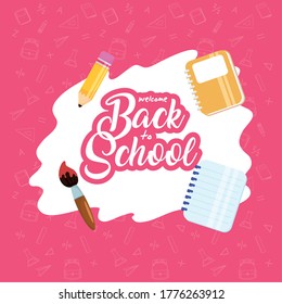 back to school poster with set supplies vector illustration design