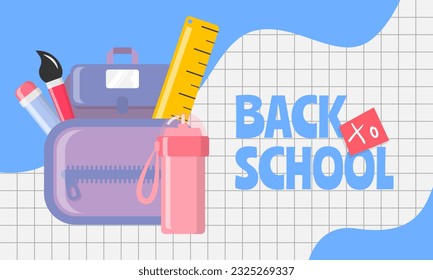 Cartel de Back To School con material escolar