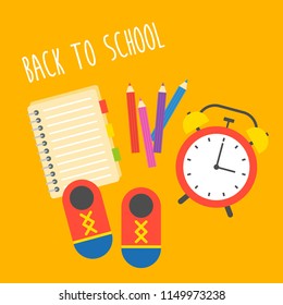 back to school poster and school supplies in flat design
