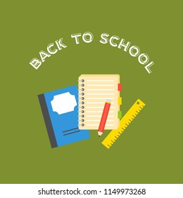 back to school poster and school supplies in flat design