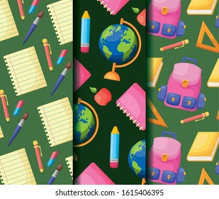 back to school poster supplies pattern vector illustration design