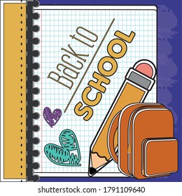 Back to school poster with school supplies - Vector