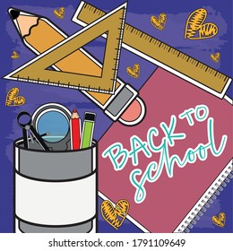 Back to school poster with school supplies - Vector
