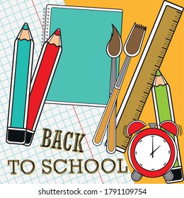 Back to school poster with school supplies - Vector
