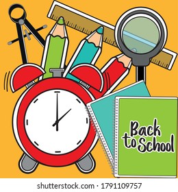 Back to school poster with school supplies - Vector