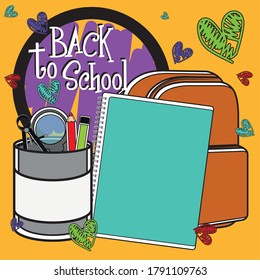 Back to school poster with school supplies - Vector