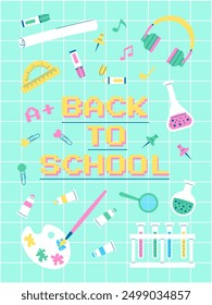 Back to school poster with school supplies. Vector template for banner, post, postcard