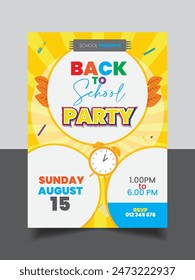 Back To School poster with teaching materials accessories and supplies framing text, colored vector illustration