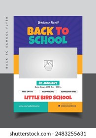 Back To School poster with teaching materials accessories and supplies framing text, colored vector illustration