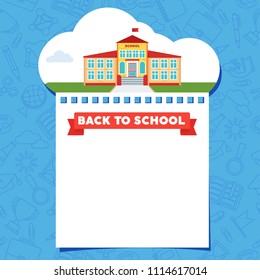 Back to school poster template. Education conceptfor advertising. Flat vector cartoon illustration. Objects isolated on a white background.