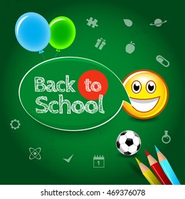 Back to school poster template with text on chalkboard, isolated vector illustration.