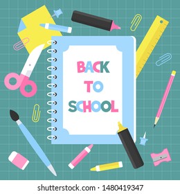 Back to school poster template, vector illustration