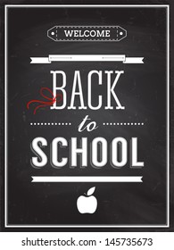 Back to school poster with text on chalkboard. Vector illustration