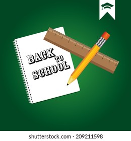 Back to school poster with text on chalkboard. Vector illustration