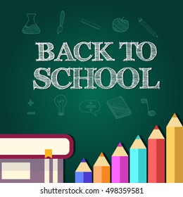 Back to school poster with text on chalkboard.