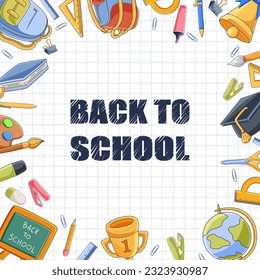 Back to school poster with school themed items