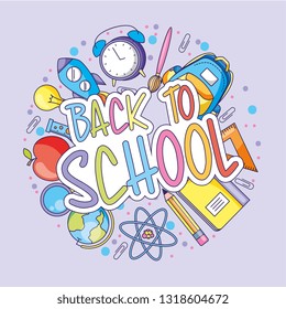 Back to school poster with utensils cartoons vector digital illustration image