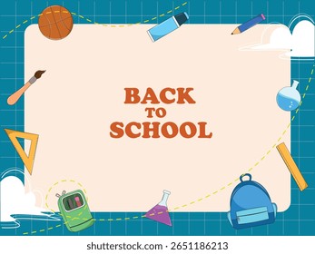 Afiche de vuelta a la escuela. Varios iconos lindos de la escuela. Lindo cartel de la escuela. Ilustración vectorial.