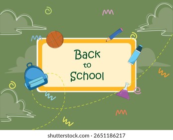 Afiche de vuelta a la escuela. Varios iconos lindos de la escuela. Lindo cartel de la escuela. Ilustración vectorial.